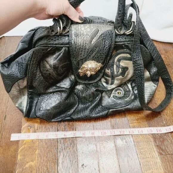 Vintage 80s NAS Alentino Faux Snakeskin Python Abstract Patchwork Purse - Picture 9 of 16